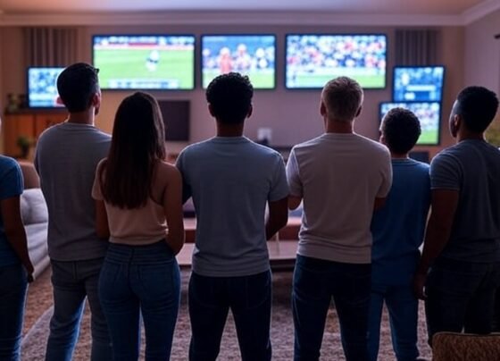 Expectadores vendo futebol na TV