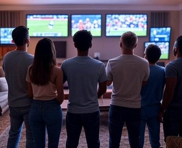 Expectadores vendo futebol na TV
